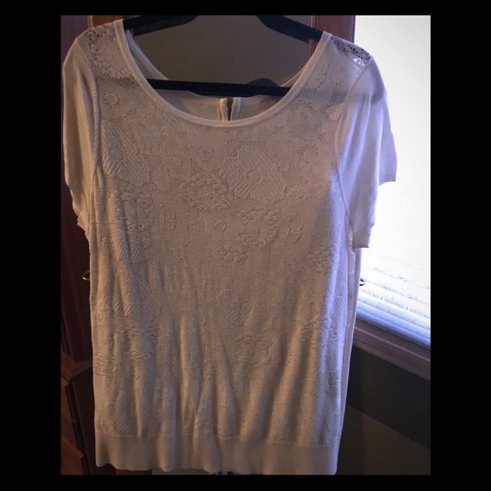 💎 LOFT cream lace sweater w zipper back detail